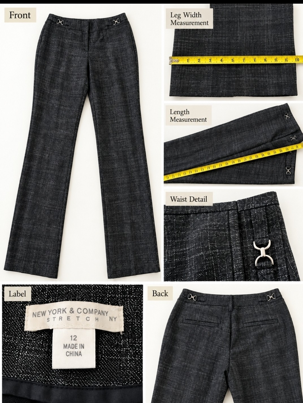 New York & Company Plaid Flare Pants in Gray Size 12 Like New